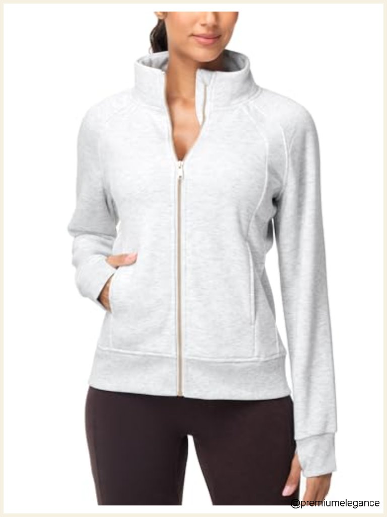 Premium Fleece Full Zip Workout Sweatshirt With Thumb Holes